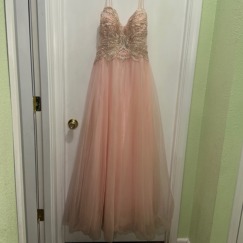 Peach floor-length, princess style prom/formal dress